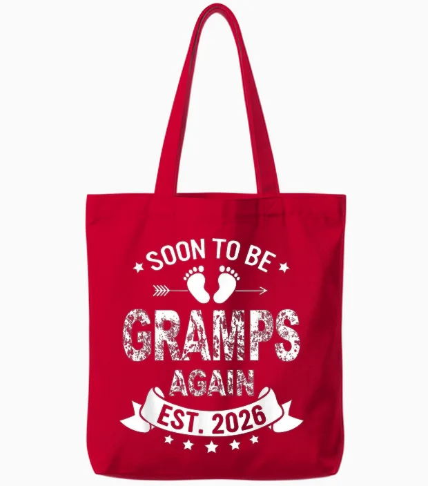 Soon to Be Gramps Again 2026 Annonce Drôle De Grossesse Tote Bags in Red