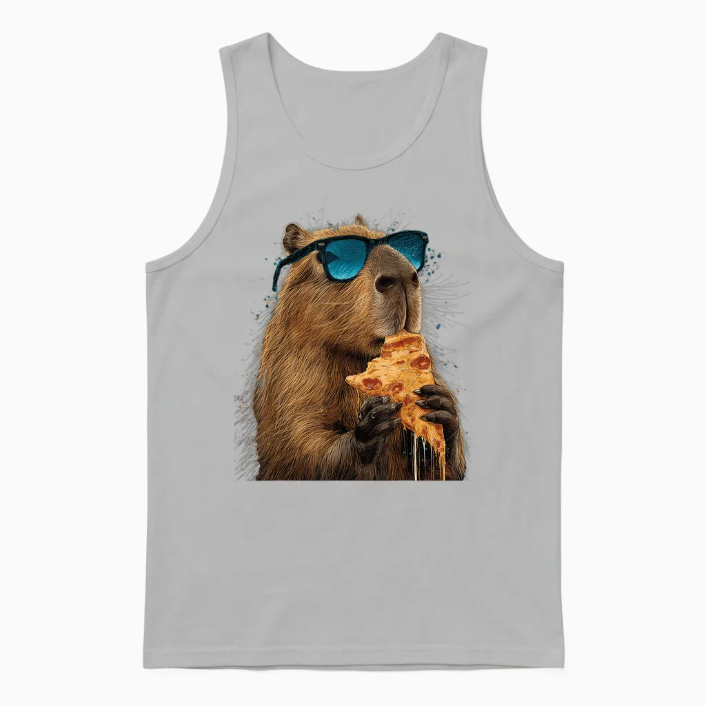 Capybara Essen Pizza Lustig Niedlich Unisex Tank Top in Ash