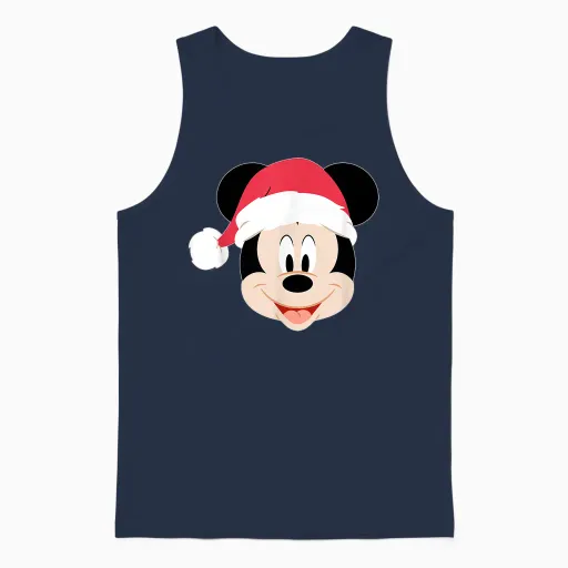 Disney Mickey Mouse in Santa Hat Happy Christmas Holiday Unisex Tank Top in Navy