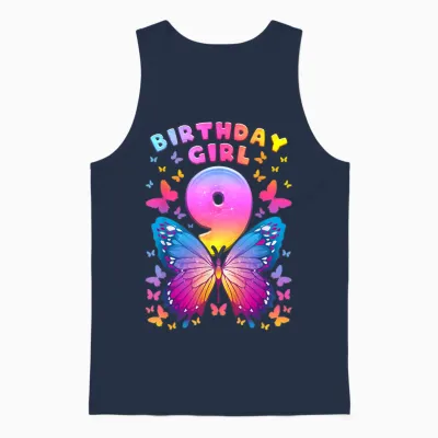9. Geburtstag, Mädchen 9 Jahre, Schmetterling, Nummer 9 Unisex Tank Top - Navy