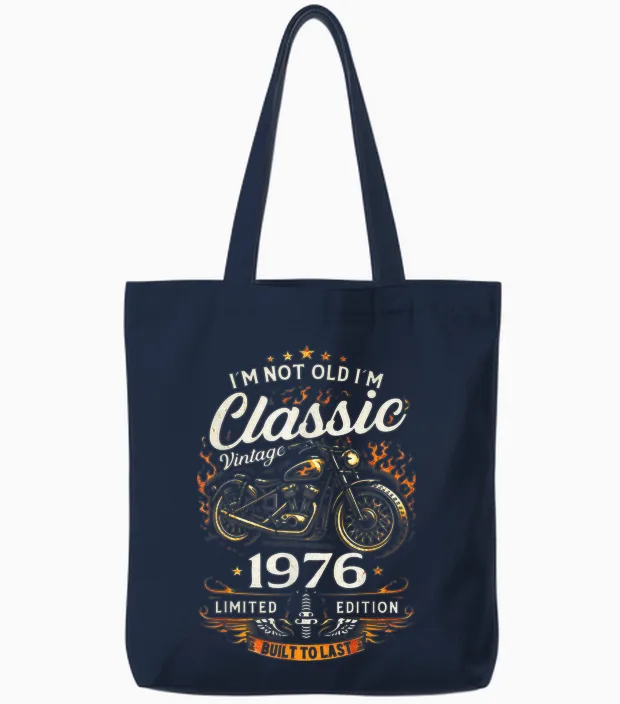 50 Ans Anniversaire Homme Moto Motard Biker 1976 Tote Bags in Navy