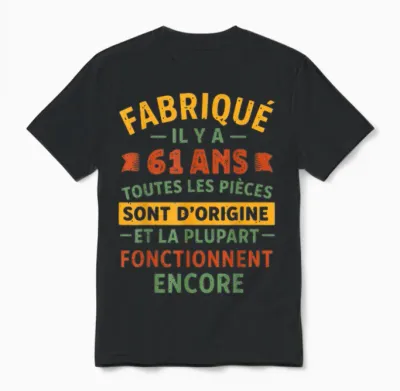 Fabriqué Il Y a 61 Ans, Anniversaire 61 Ans Humour Vintage Unisex T-Shirt - Black