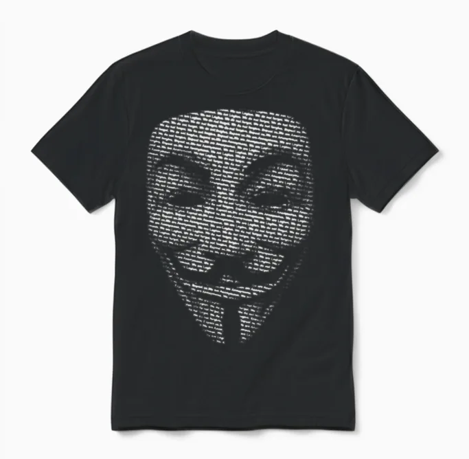 V for Vendetta Mask Guy Fawkes Unisex T-Shirt in Black