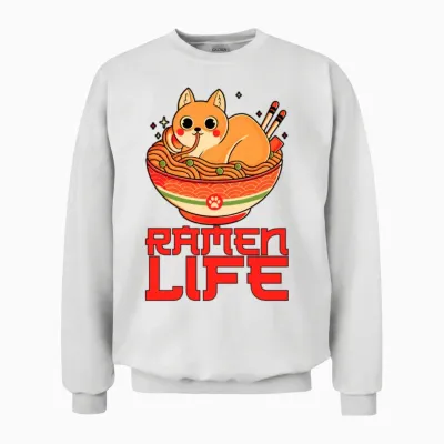 Ramen Life Cat Unisex Sweatshirt - White