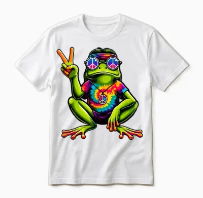 Tie-Dye Hippie Frog, Peace Sign, 60s Party & 70s Costume Unisex T-Shirt - White