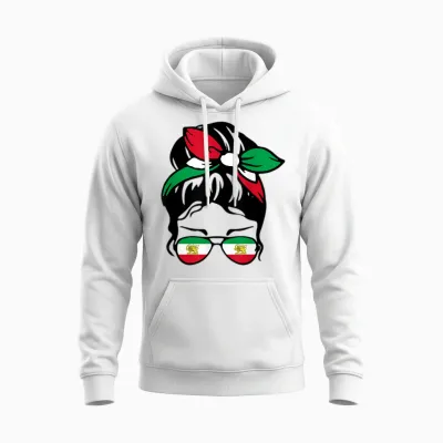 Patriotische Iran-Flagge, Iranisch, Niedlich, Unordentlich, Dutt, Mädchen, Mutter, Kinder Unisex Hoodie - White