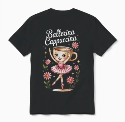 Kinder Meme Italian Brainrot Ballerina Cappuccina Unisex T-Shirt - Black