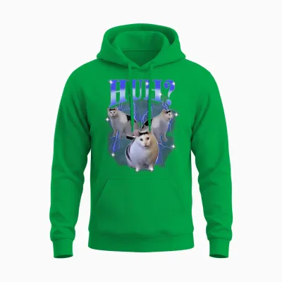 Huh Silly Cat Meme Funny Strange Bootleg Specific Thanks Meme Unisex Hoodie - Irish Green
