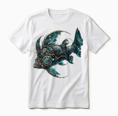 Vintage Steampunk Fisch Damen Herren Illustration Unisex T-Shirt - White