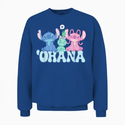 Disney Stitch with Angel & Scrump Fluffy Cute 'ohana Unisex Sweatshirt - Royal