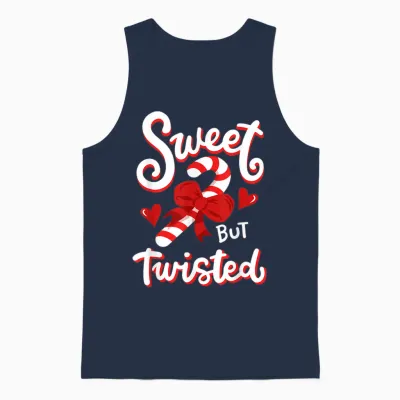 Sweet but Twisted Funny Christmas Candy Cane Xmas Holiday Unisex Tank Top - Navy