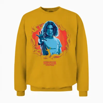 Stranger Things T-Shirt Eleven Reach Out - Blau, S, Kurzarm, Klassisch, Herren, Stranger Things Fans, Männer Unisex Sweatshirt - Gold