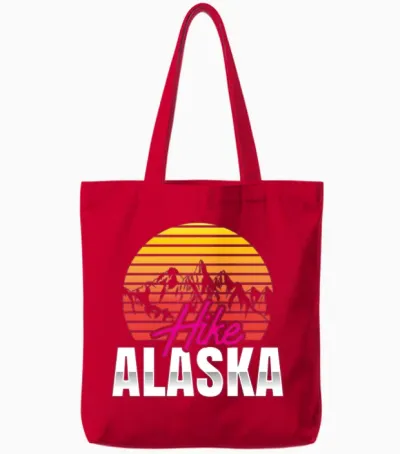 Hike Alaska Hiking Nature Hiker Tote Bags - Red