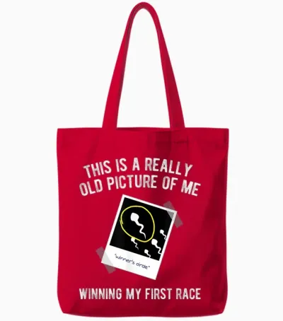 Really Old Picture of Me First Race, Funny Saying Gag Gift Tote Bags - Red