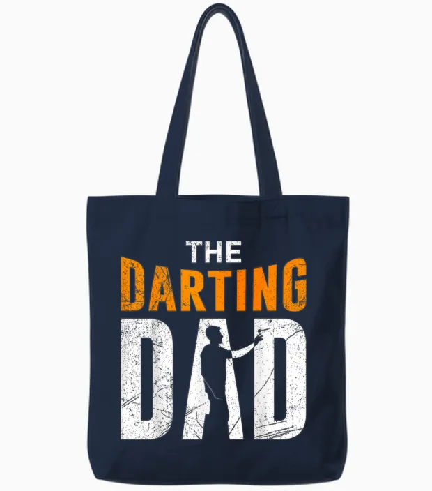 The Darting Dad Dart Player Dad Darts T-Shirt, Black Tote Bags in Navy