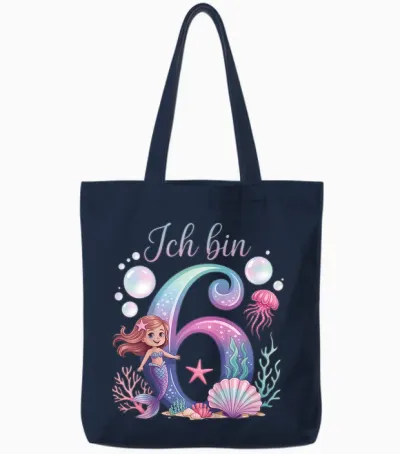 I Am 6 Mermaid Birthday Girl's Birthday Tote Bags - Navy