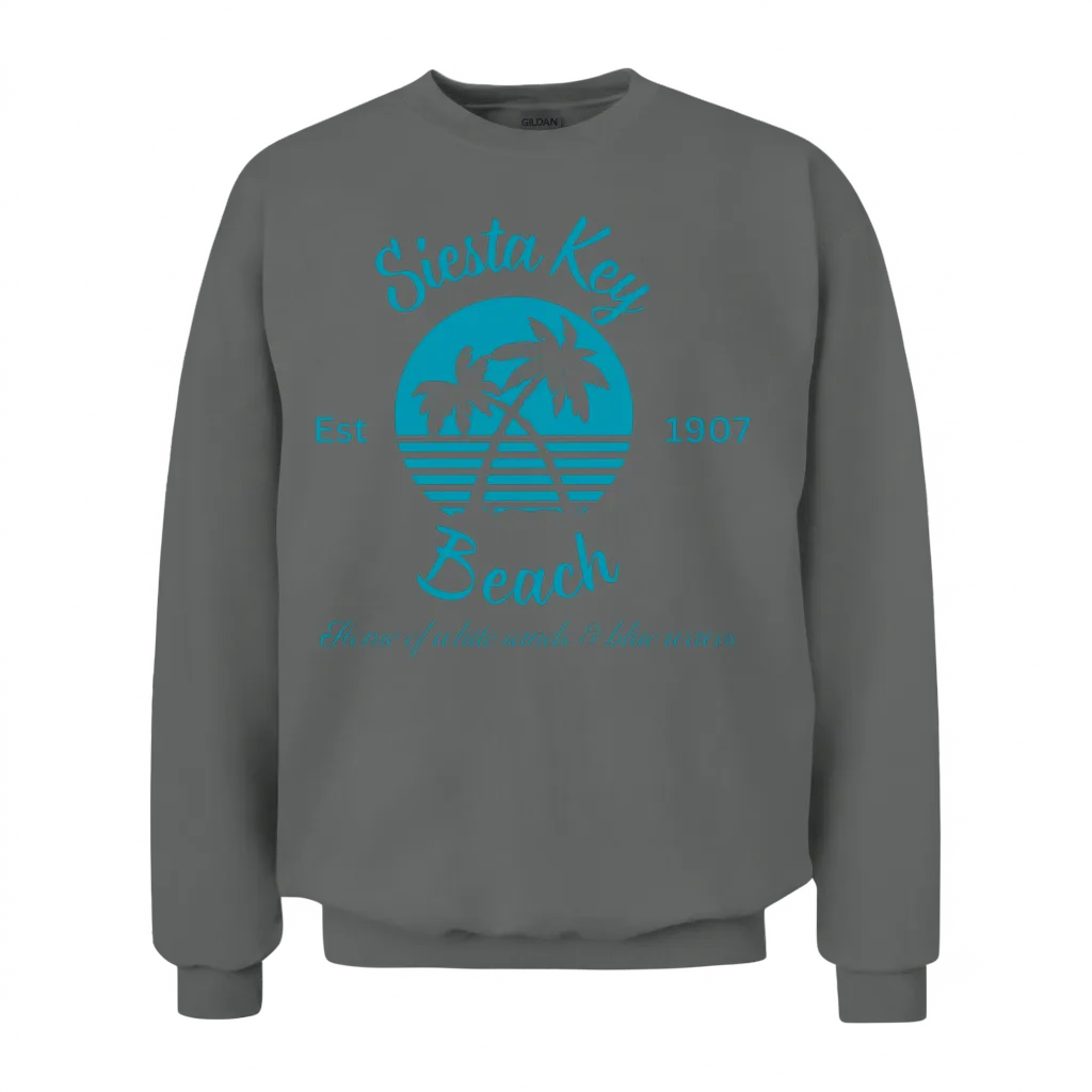 Siesta Key Beach, Florida Est 1907 Teal Unisex Sweatshirt - Graphite Heather