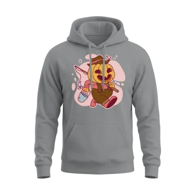 Funny Pumpkin Fisherman Cartoon Design Unisex Hoodie - Sport Grey