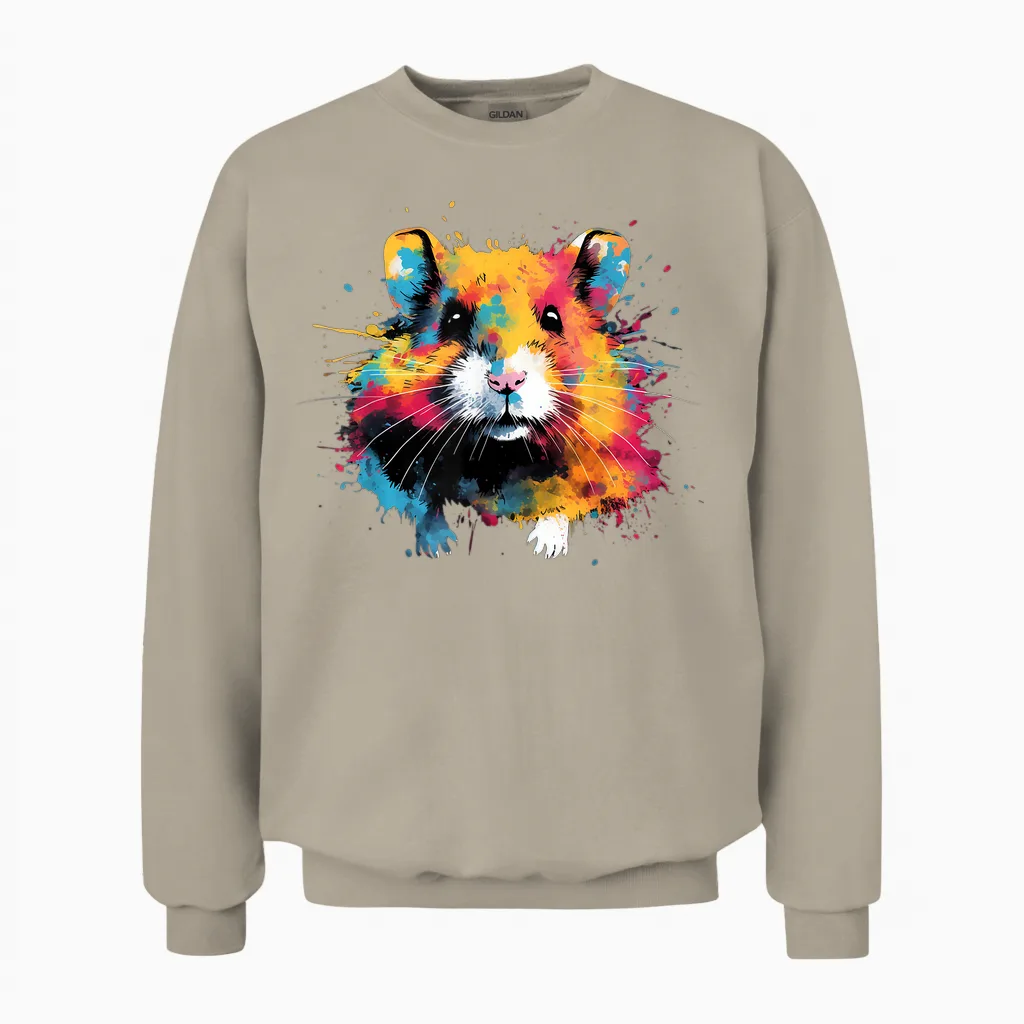 Cool Hamster on Colourful Painted Hamster T-Shirt, Black Unisex Sweatshirt in Sand