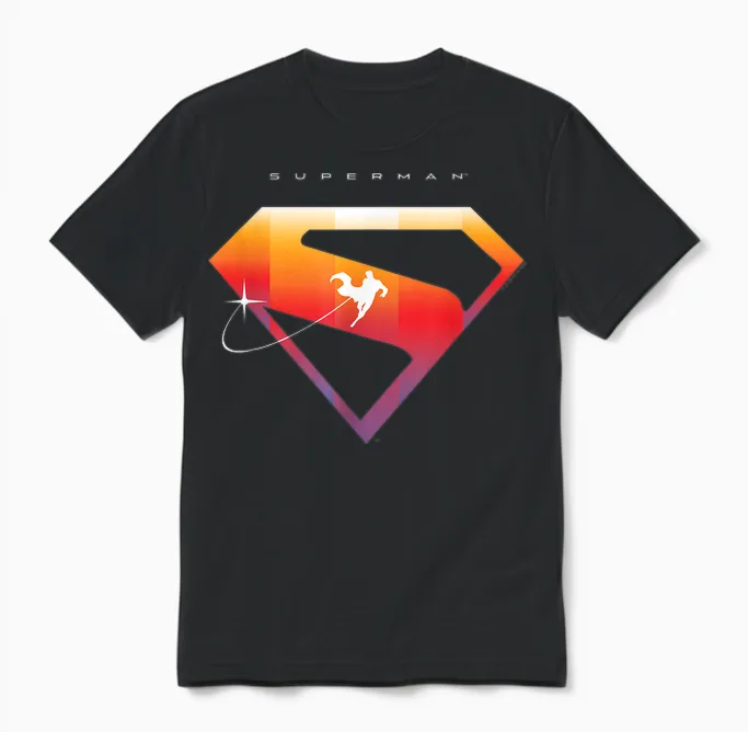 Superman (2025) Flying Silhouette S-Shield Emblem Unisex T-Shirt in Black
