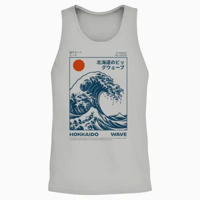 Hokkaido Aesthetic T-Shirt Vintage Japanese Big Wave Kanagawa Unisex Tank Top - Ash