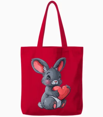 Niedlicher Hase Mit Herz Liebevolles Design Tote Bags - Red