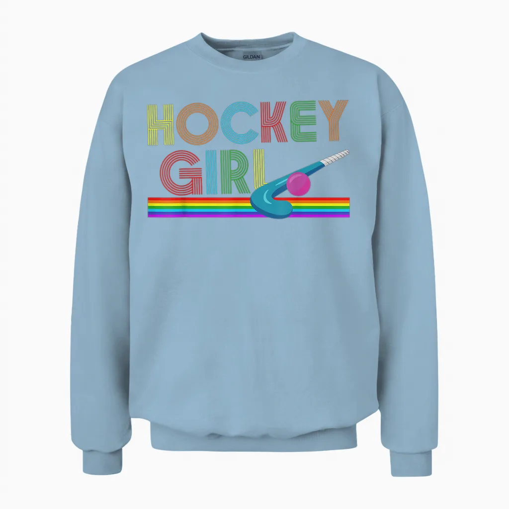I Love Field Hockey Player Hd0 Feldhockey Retro Hockey Girl T-Shirt, Damen, Mädchen, Kurzarm, T-Shirt, Schwarz, Multicolored, S Unisex Sweatshirt in Light Blue