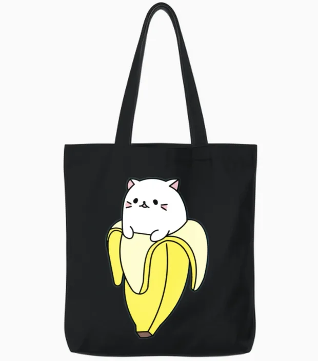 Banana Cat Lovers Tote Bags in Black
