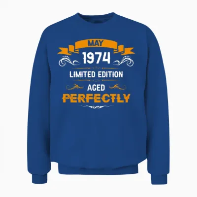 May 1974 Vintage Birthday Present Unisex Sweatshirt - Royal
