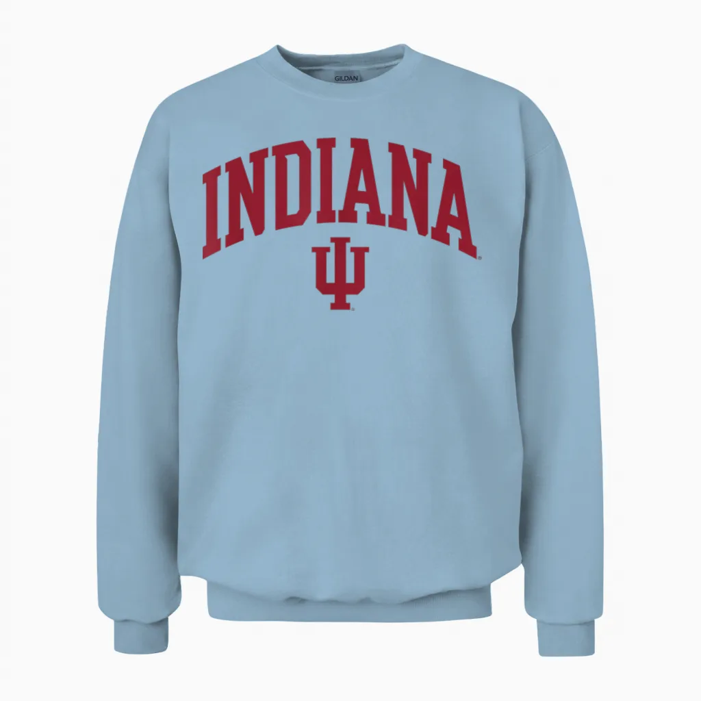 Indiana Hoosiers Arch Over Officially Licensed Unisex Sweatshirt in Light Blue