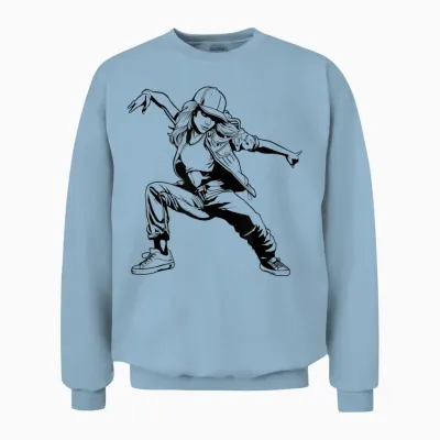 Breakdance Girls' Drawing Breaking Hiphop Culture T-Shirt, White Unisex Sweatshirt - Light Blue