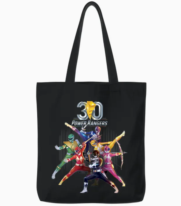 Kinder Power Rangers 30th Anniversary Mighty Morphin Vintage Tote Bags in Black