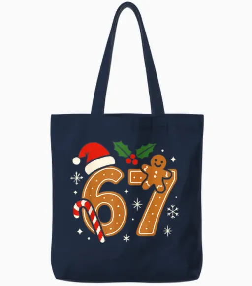 6 7 Meme Christmas Shirt 67 Six Seven Cookies Gingerbread Tote Bags - Navy