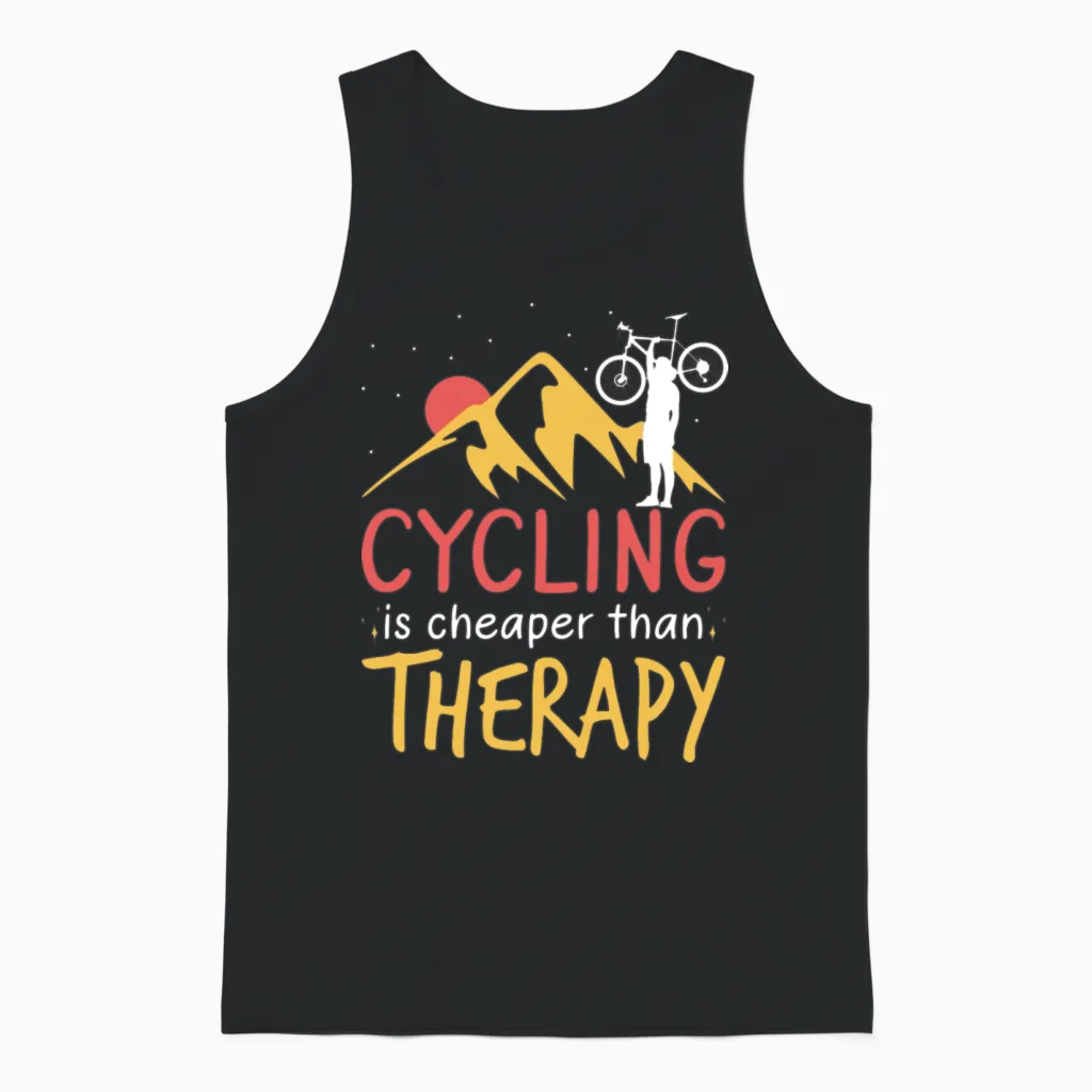 Cycling Is My Therapy Bike Lover Biking Unisex Tank Top in Black