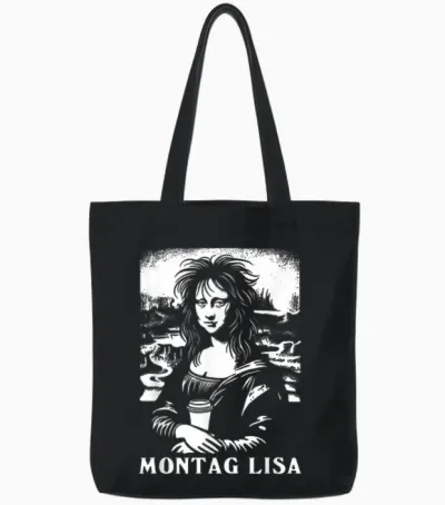 Montag Lisa Coffee Funny Mona Lisa T-Shirt, Black Tote Bags - Black