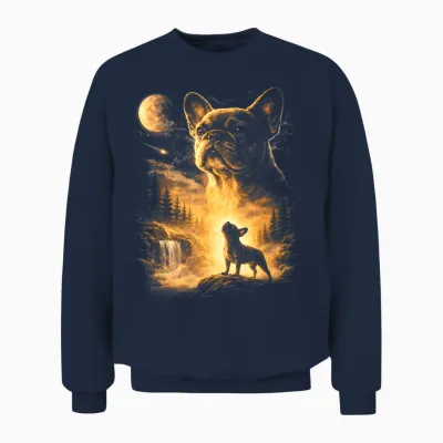 French Bulldog Howling to the Moon Meme 90s Animal Graphic Unisex Sweatshirt - Navy