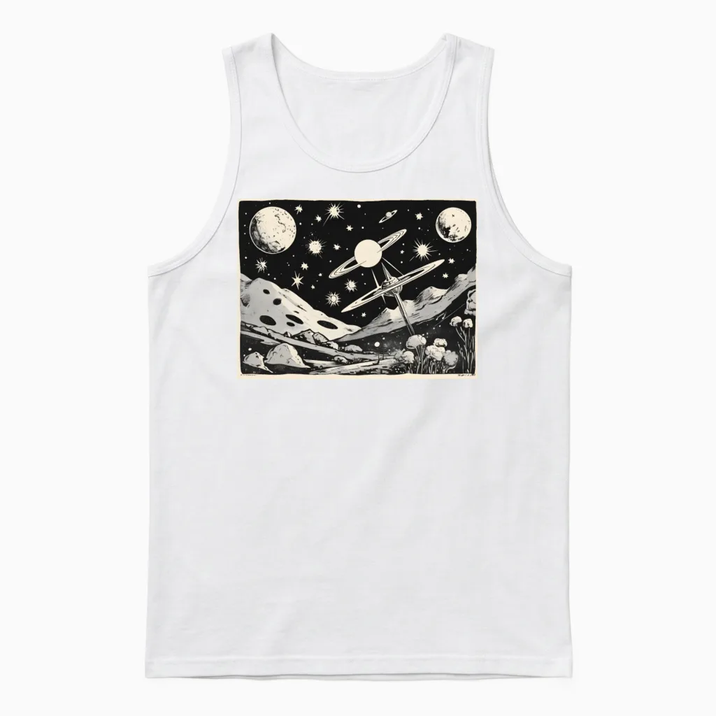 Retro Planets, Stars and Galaxies Unisex Tank Top in White