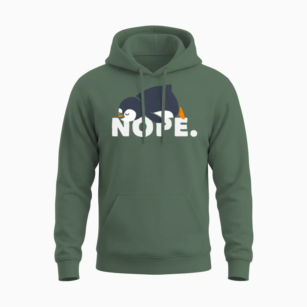 Lazy Penguin Relaxed Nope Gift Unisex Hoodie in Military Green