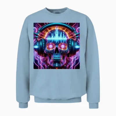 Futuristic Dj Skull Unisex Sweatshirt - Light Blue