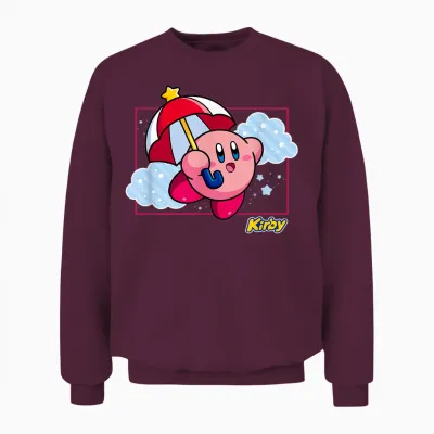 Kirby Magical Umbrella Pastel Cloudy Panel Unisex Sweatshirt - Maroon