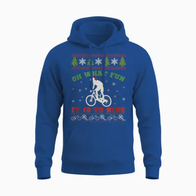 Mountain Bike Rider, Oh What Fun Christmas Ugly Sweater Gift Unisex Hoodie - Royal