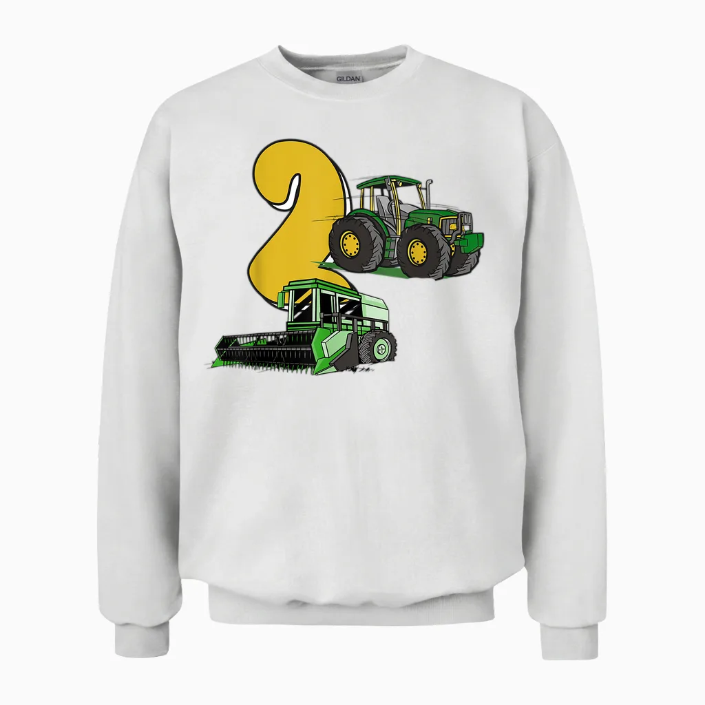 2. Geburtstag Junge, Traktor, Mähdrescher, Bauernhof Kinder Unisex Sweatshirt in White