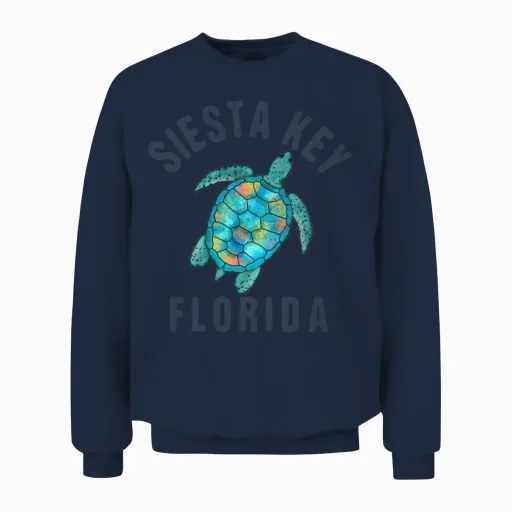 Siesta Key Fl Beach Sea Turtle Illustration Unisex Sweatshirt in Navy