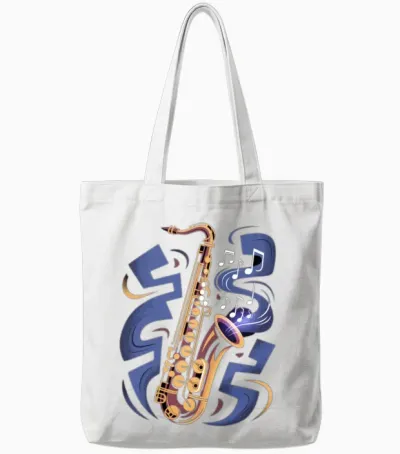 Saxophone with Musical Notes Tote Bags - White