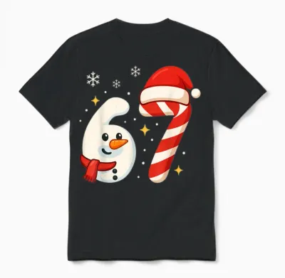 6 7 Meme Christmas Shirt 67 Six Seven Snowman Boy Girls Unisex T-Shirt - Black