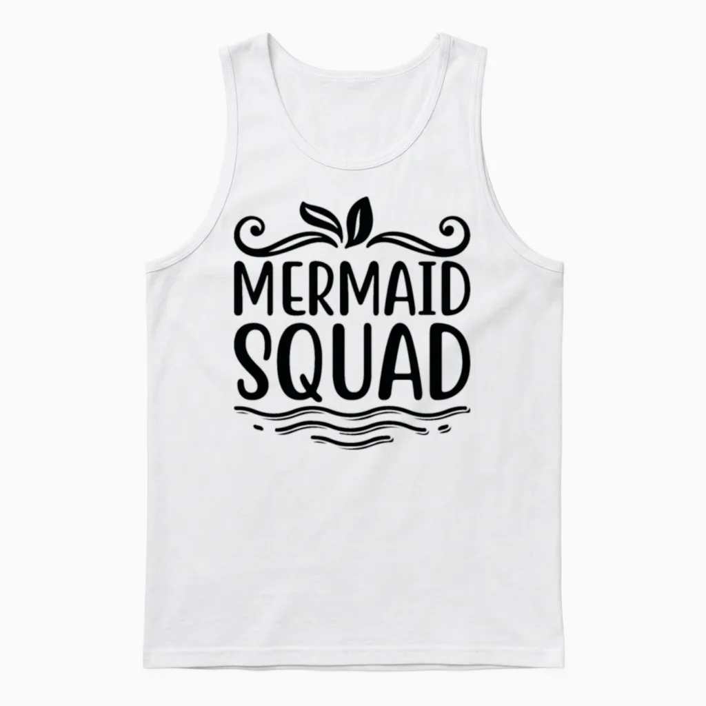 Mermaid Squad Black Unisex Tank Top in White
