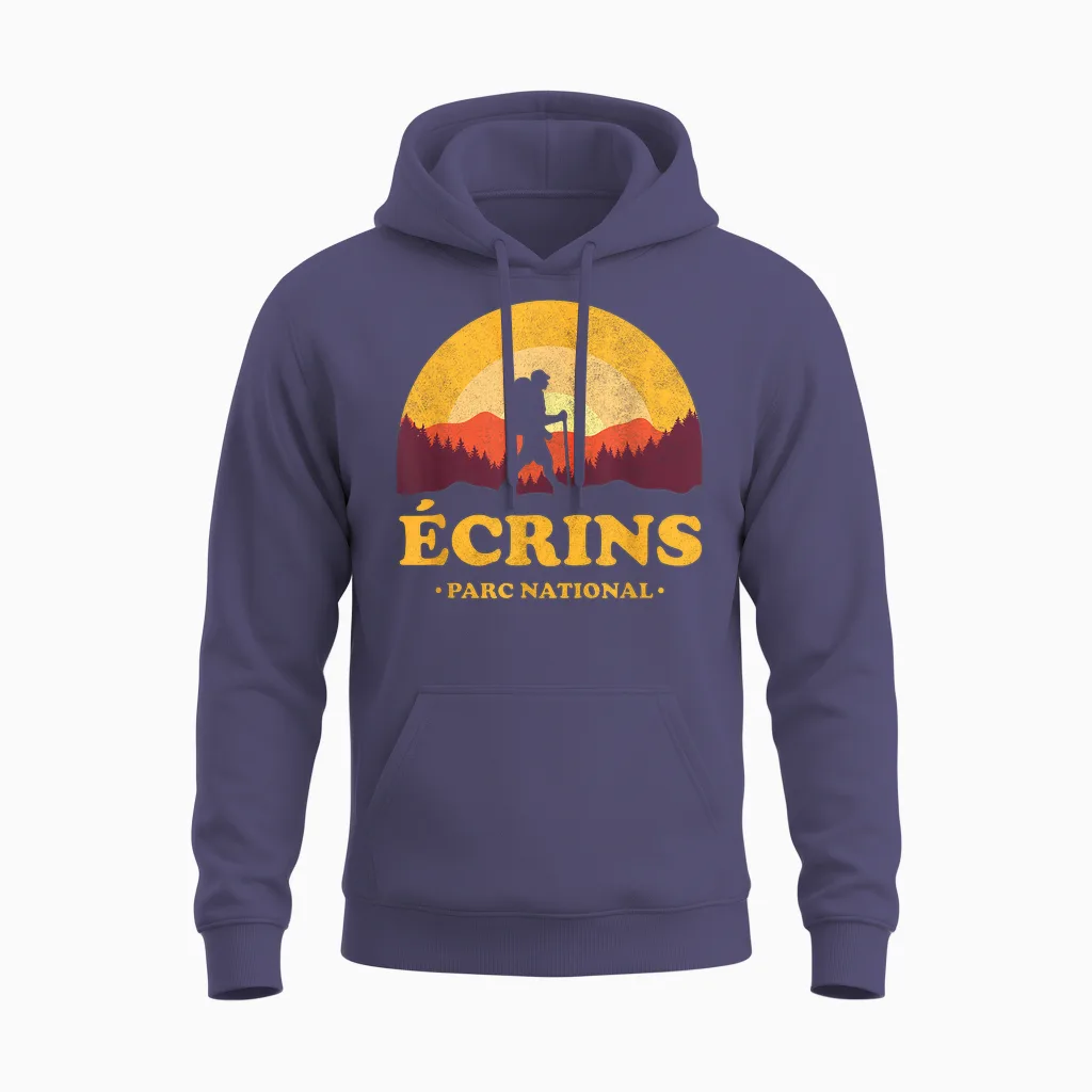 écrins Parc National France - Paradise Hiking T-Shirt, Black, S Unisex Hoodie in Heather Sport Dark Navy