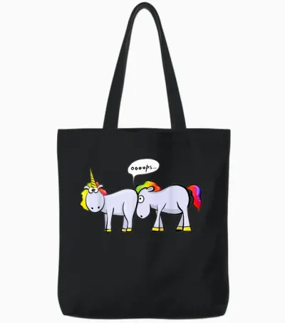 Funny Unicorn Ed in the Ass T-Shirt, Black, S Tote Bags - Black