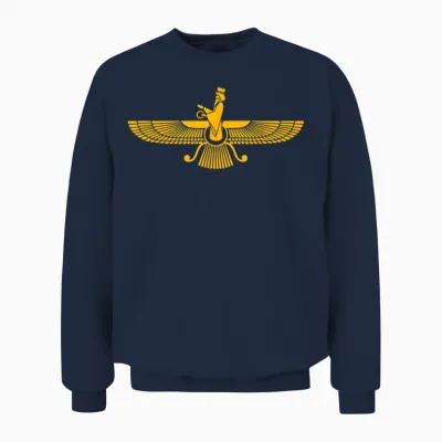 Faravahar Zarathustra Spiritual Symbols Iranian T-Shirt, Black Unisex Sweatshirt - Navy