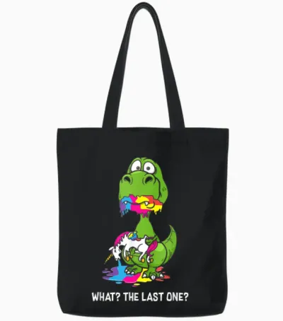 The Last Unicorn Cute Dino What? Dino Eating Unicorn Tote Bags - Black